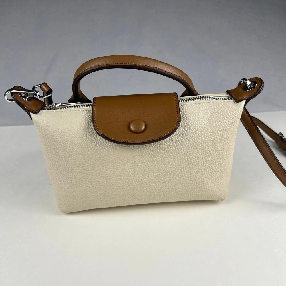 Crossbody Handbag Womens Small Cream Brown Pebbled Faux Leather Satchel VesaNa